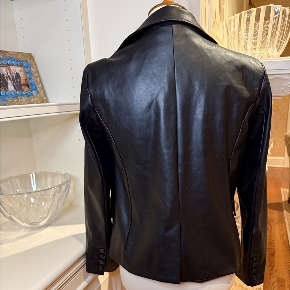CENTRAL PARK WEST BLAZER BLACK VEGAN LEATHER removable grey knit dickey small - Picture 3 of 8